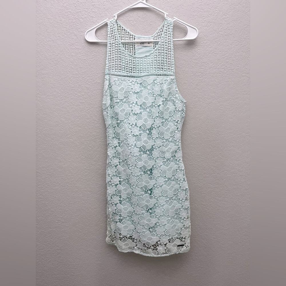 Abercrombie and Fitch Aqua Blue Embroidered Crochet Floral Mini Dress Size 2